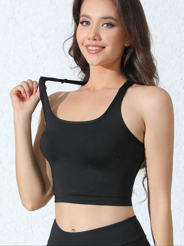 Women's Solid Criss Cross Backless Crop Sports Vest, Casual Comfortable Breathable High Stretch Cropped Sports Top for Yoga Gym Workout, Ladies Sportswear for All Seasons