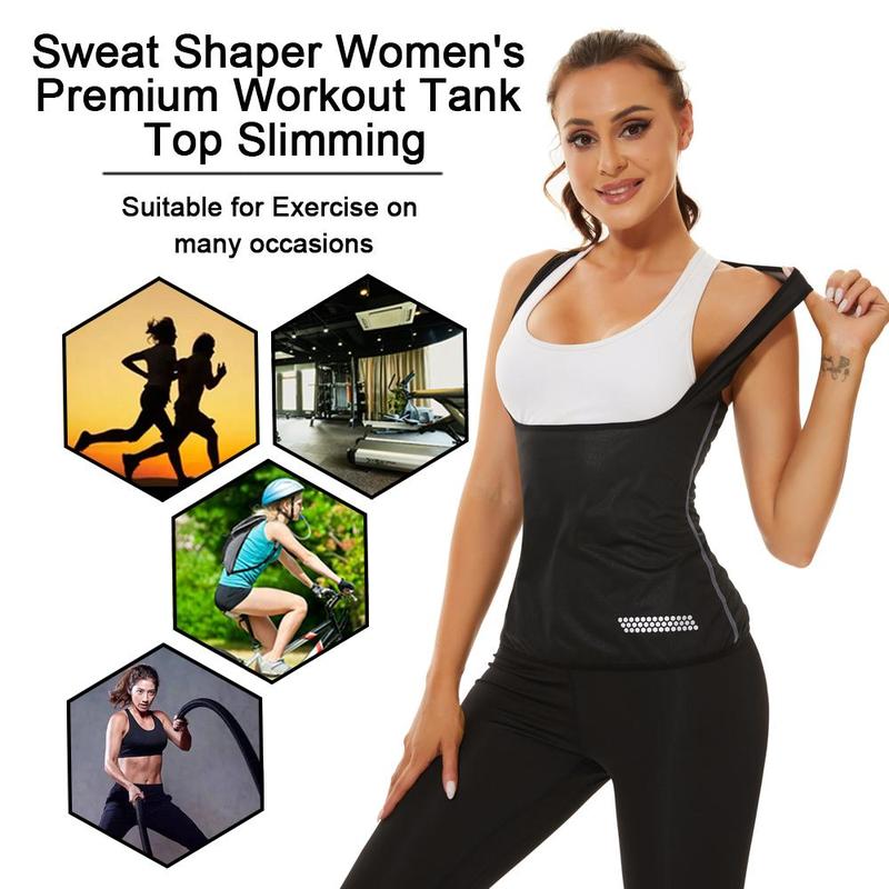 Women's Premium Milk Silk Sauna Top with Advanced Sweat-Inducing Material, Supportive Tank Design, and Eye-Catching Silver Logo for an Unmatched Fitness Experience