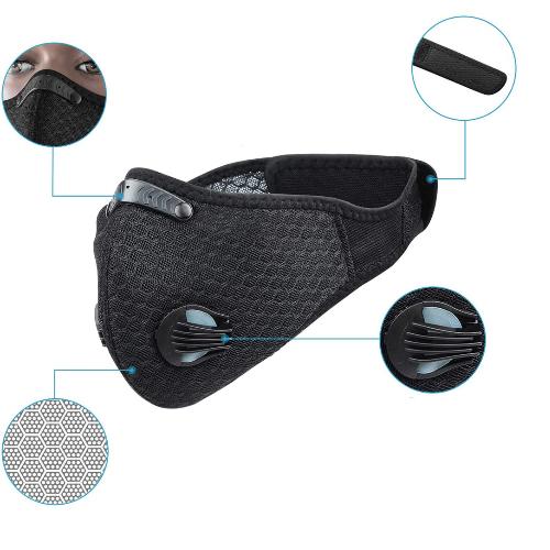 2- Pack Cycling Riding Reusable Dust Face Mask with Breathing Valve PM2.5 Carbon Filter