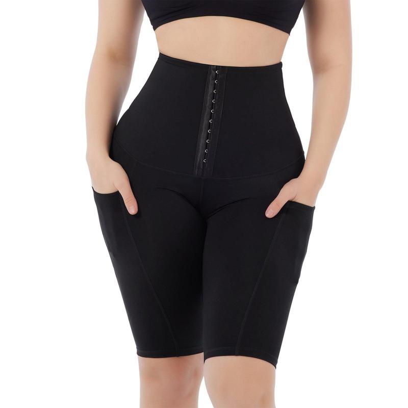 FeelinGirl Tummy Control Compression Shorts for Women with Pockets Waist Trainer Corset Athletic Leggings