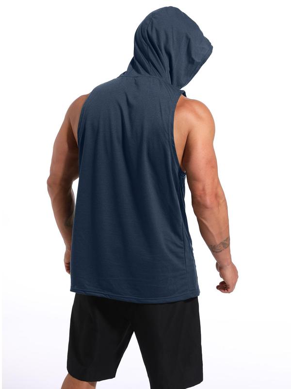 Men's Solid Kangaroo Pocket Hooded Sports Vest, Regular Fit Sporty Sleeveless Hooded Tank Top for Gym Workout, Summer Outfits 2024, Running Vest, Men's Sport & Outdoor Clothing for All Seasons, Gym Clothes for Men