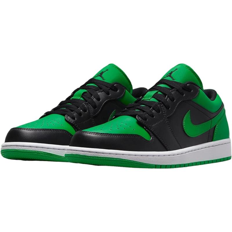 Men's Air Jordan 1 Low Black Black-Lucky Green-White (553558 065)