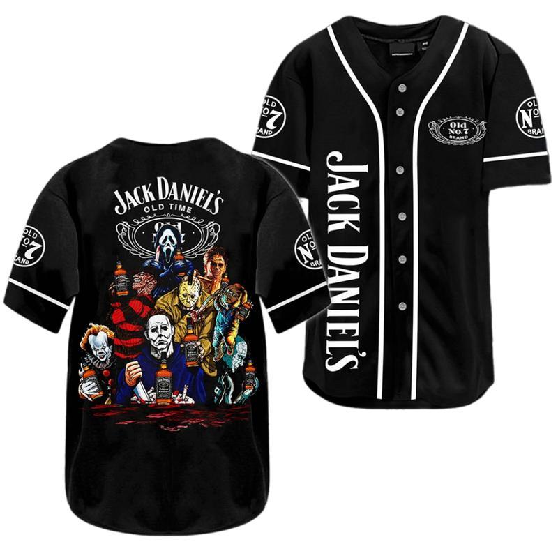 Stylish Jack Daniels Baseball Jersey for Whiskey, Premium Jack Daniel's Whiskey Barrel Camo Pattern Old Time Tennessee No.7 Button Unisex V Neck Baseball Jersey for Men and Women, Vintage Retro Whisky Holiday Liquid Alcohol Drinking Lover Fashion Tee