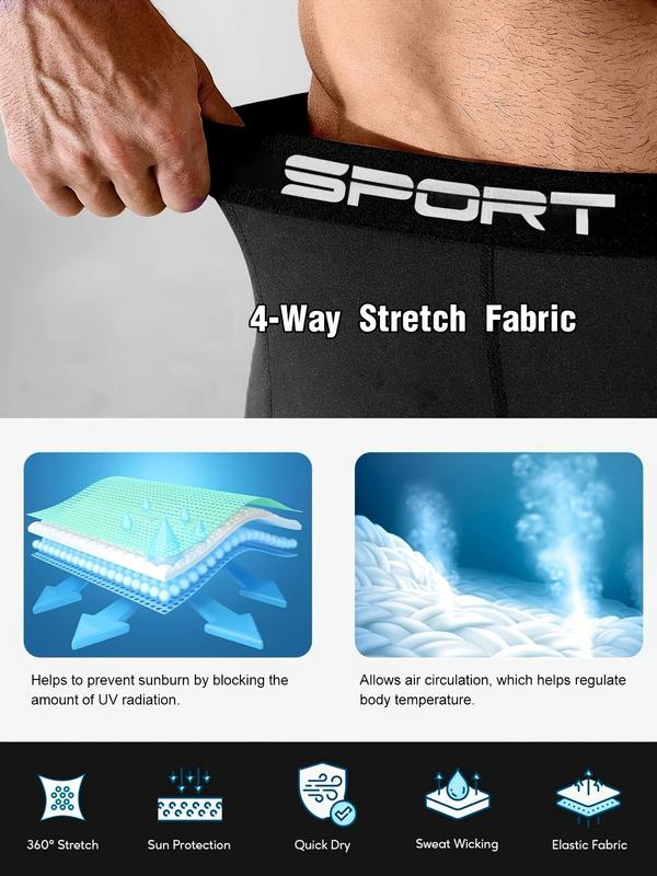 Men's Letter Tape  Pocket Sports Shorts, Quick Drying Breathable Compression Shorts, Tight Sports Bottoms for Gym Workout Running