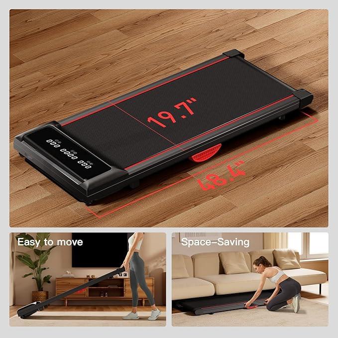 Under Desk Treadmill with Full-Screen Display, Walking Pad for Home Small, 2.5 HP Quiet Brushless, 265 LBS Capacity