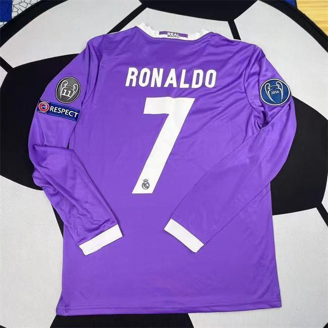 16-17 Purple Sports Soccer Vintage Jersey Football # 7 Cristiano Ronaldo Ball Edition Long Sleeve Breathable Unisex Football Tops