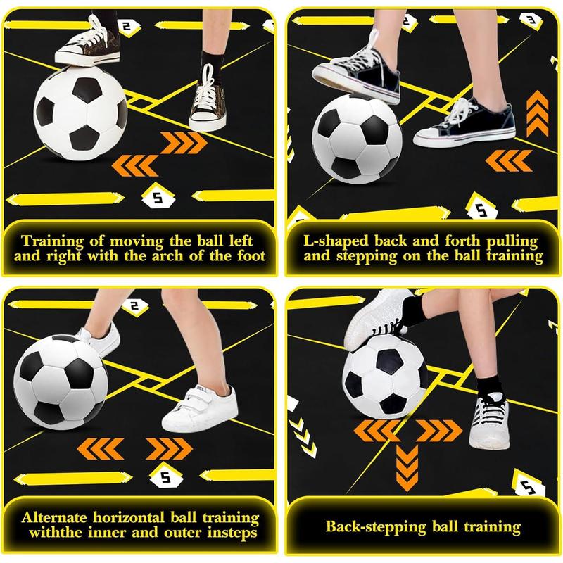 Soccer Training Equipment, Football Footstep Training Mat, Anti-Skid Soccer Footwork Training Mat with Solo Soccer Trainer for Ball Sizes 3, 4, and 5, Ball Mastery Mat Soccer Gift for Kids Adult