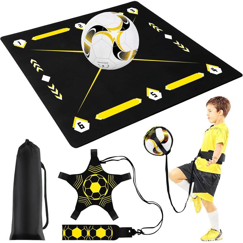 Soccer Training Equipment, Football Footstep Training Mat, Anti-Skid Soccer Footwork Training Mat with Solo Soccer Trainer for Ball Sizes 3, 4, and 5, Ball Mastery Mat Soccer Gift for Kids Adult