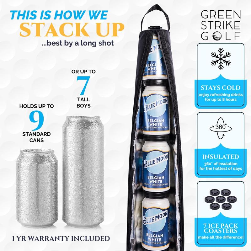 Super Large Golf  Sleeve for Golf Bag with Reusable Cold Packs - Golf Cooler Bag for 9 Cans -  Golf Gift - Golf Bag  Cooler Sleeve -  Holder Sling Keeps Beverages Cold