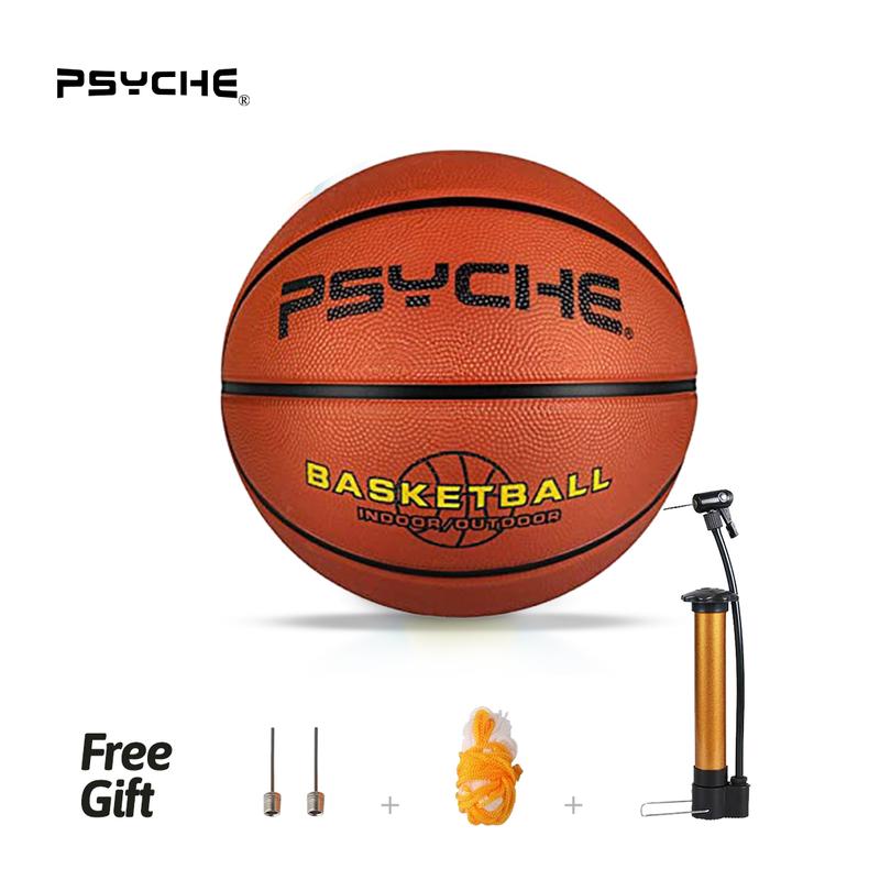 PSYCHE Rubber Basketball with free Pump and Needles, Portable Durable, Deep Channel Construction Streetball, Made for Indoor Outdoor Games