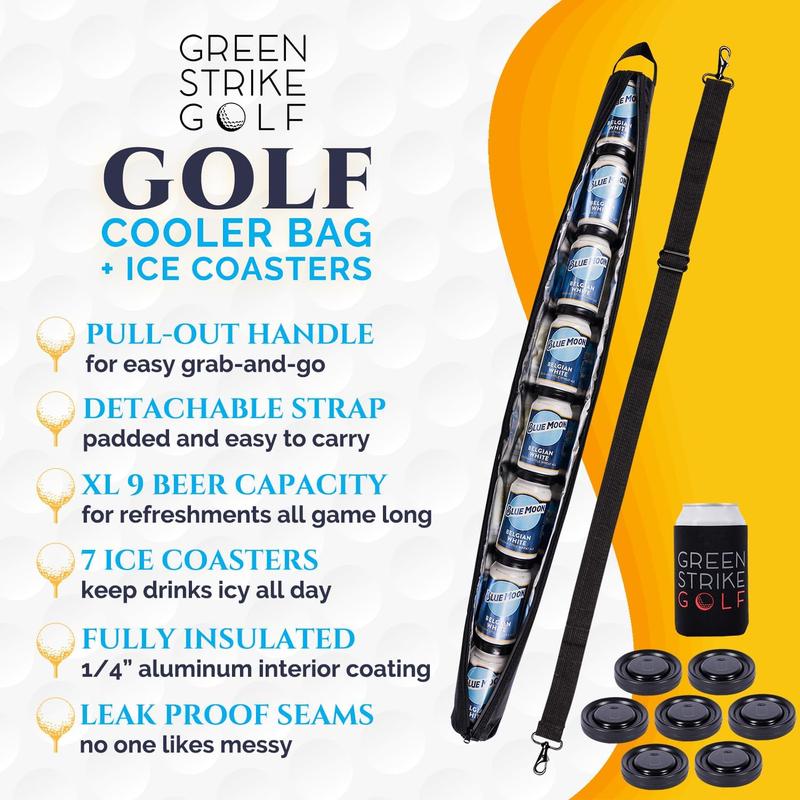 Super Large Golf  Sleeve for Golf Bag with Reusable Cold Packs - Golf Cooler Bag for 9 Cans -  Golf Gift - Golf Bag  Cooler Sleeve -  Holder Sling Keeps Beverages Cold