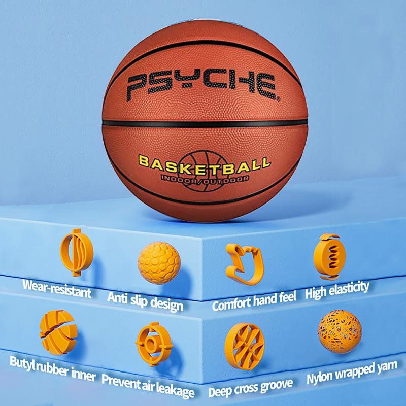 PSYCHE Rubber Basketball with free Pump and Needles, Portable Durable, Deep Channel Construction Streetball, Made for Indoor Outdoor Games