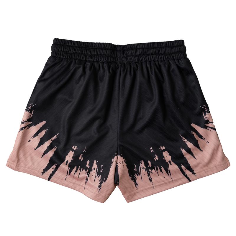 [Kill Crew] Muay Thai Shorts Shatter - Black   Rose, Unisex, Mid Thigh Cut, Pockets, Gym Shorts, Elastic Waistband, Long drawcord with wax tips