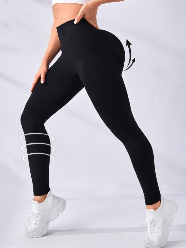 Women's Solid V Waist Sports Leggings, Sporty Comfy Breathable Skinny Pants for Yoga Gym Workout Running, Ladies Sportswear for All Seasons