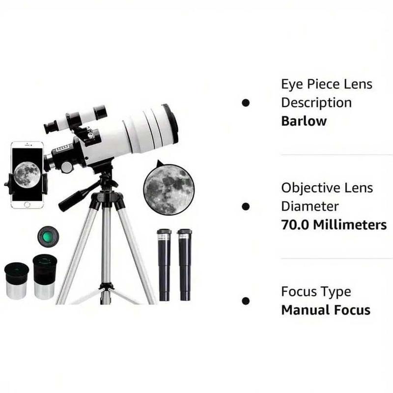 Professional Astronomical Telescope, High Magnification Astronomical Telescope with Tripod & Phone Clip, Outdoor Camping & Hiking Equipment