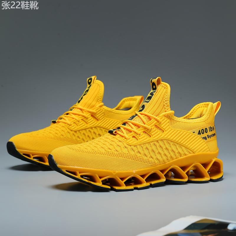 Men's Trendy Woven Knit Breathable Blade Type Running Shoes With Good Shock Absorption, Comfy Non Slip Durable Sneakers For Men's Outdoor Activities Closed Training