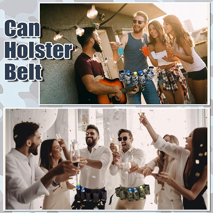 Beer Belt Holster Beer Soda Bottle Holder Belts Drink Can Holder Adjustable Waist Pack Bag Holds 6 Cans Perfect for Parties Picnics Hiking