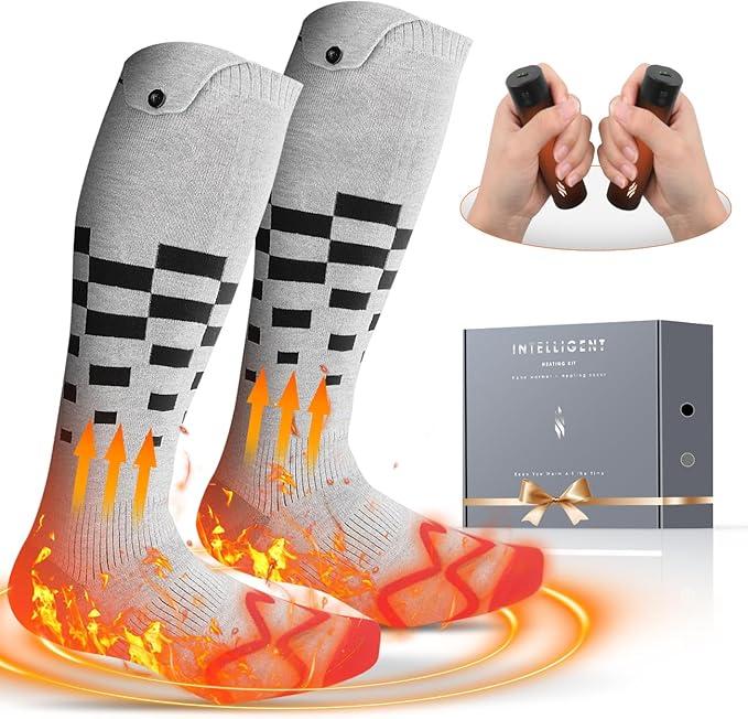 Heated Set Rechargeable, 2 Packs 6000mAh Electric Foot Warmers - Heated Socks and Hand Warmers for Men - Gifts for Camping, Hunting, Fishing and Outdoor Activities - Christmas Stocking Stuffers