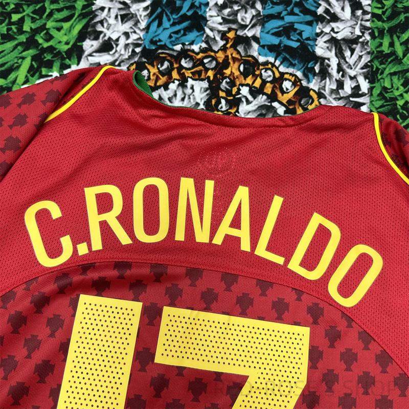 Nike Portugal Euro 2004 Home Retro Red Fan Edition Jersey #17 Ronaldo Soccer Jersey