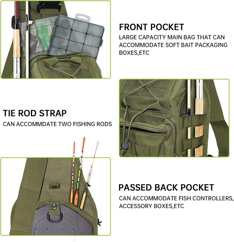 Fishing Bag Fishing Tackle Backpack with Rod Holder  Gear Sling Bag Fishing Gift for Men and Women,  Travel Hiking