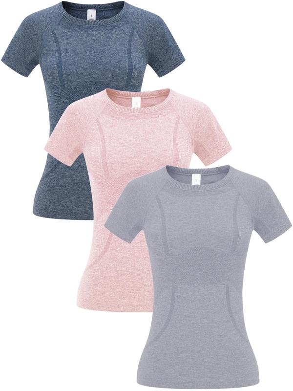 Women's Solid Raglan Sleeve Sports Tee, Quick Drying Breathable Round Neck Short Sleeve T-shirt, Ladies Back To School Sportswear Gym Tops for Fall, Workout Tops Compression Shirts, Yoga Tops, Fall Tops 2024, Fallfreshness, Cute Gym Clothes