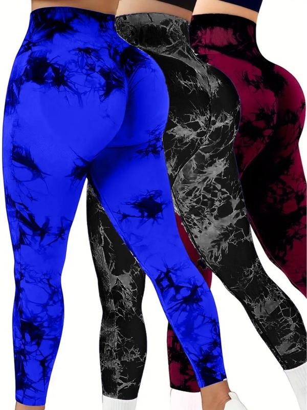 3Pcs Women Tie Dye High Waisted leggings, Scrunch Rear Lifting, Tummy Control Athletic Pants workout yoga, squat proof, compression tights full length