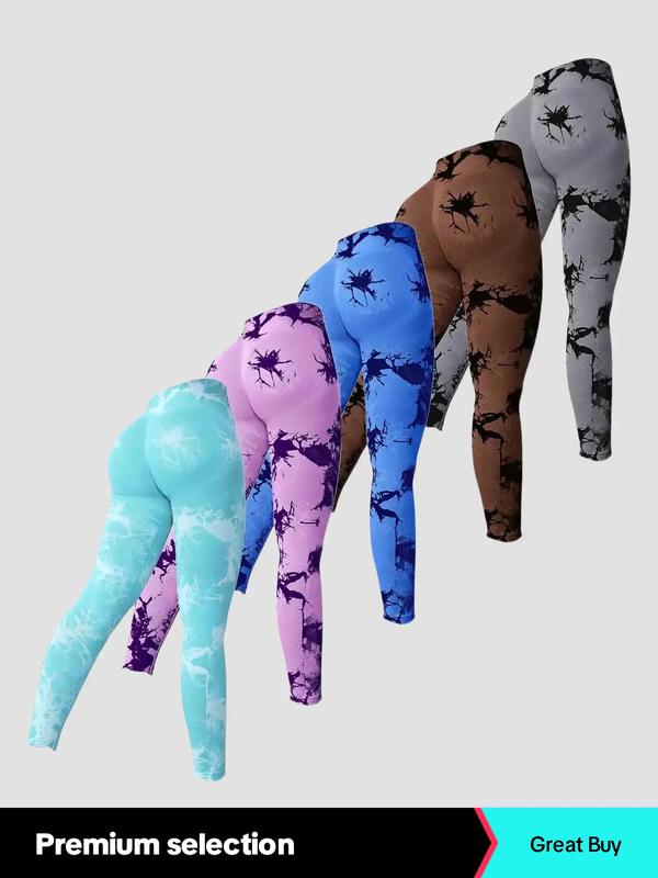 Sporty Women's Tie Dye Print Sports Leggings, Sport High Waist Seamless Skinny Tummy Control Pants, Ladies Sportswear for All Seasons, Fall Outfits 2024