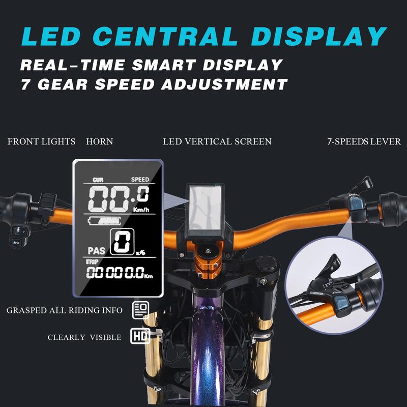 DRIFT.SLIDE 1500W Peak Power Electric Bike for Adults, 28 MPH Electric Mountain Motorcycle Bike, 48V 20.8AH Battery, Off-Road Dual Headlights and Electroplating Process, 7 Speed 20