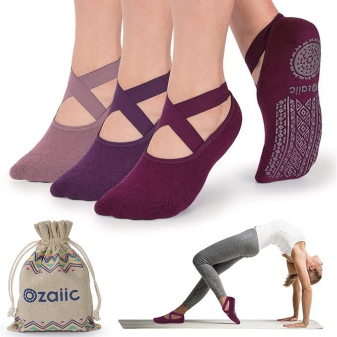 Ozaiic Yoga Socks for Women Non-Slip Grips & Straps, Ideal for Pilates, Pure Barre, Ballet, Dance, Barefoot Workout Woman