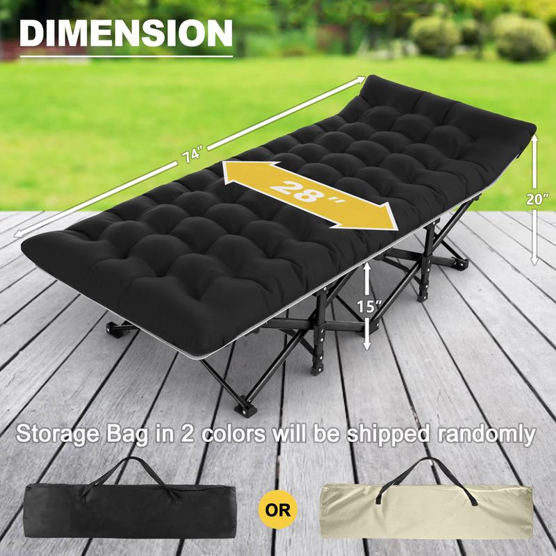 Slendor 28-Inch Folding Outdoor camping cot: Convenient, Durable, Impact-Resistant. A Must-Have for Home and Travel in Black and Grey Color