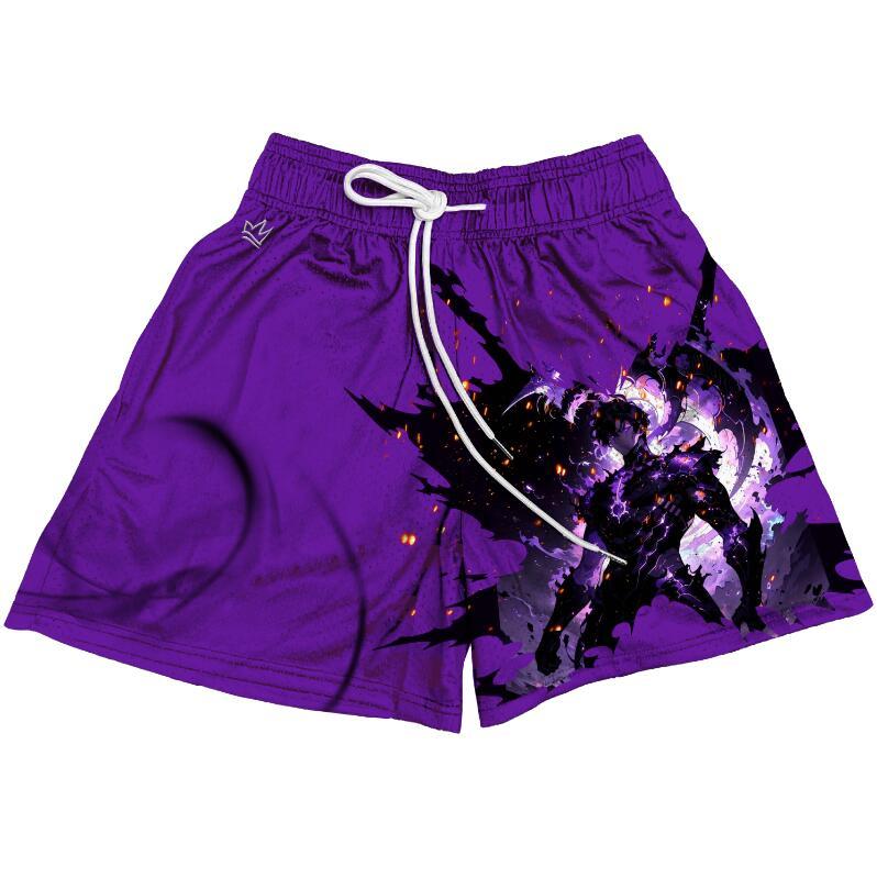 Purple Solo Leveling Sung Jin-Woo Men's Basketball Shorts Workout Sport Knee Pants With Four Pockets Athletic Sweat Walking Sunmmer Embroidery Shorts