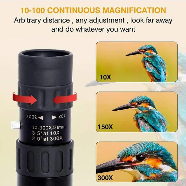 10-300X Zoom HD Portable Strong Binoculars Long Range Professional Spyglass Monocular Telescope Low Night Vision For Hunting