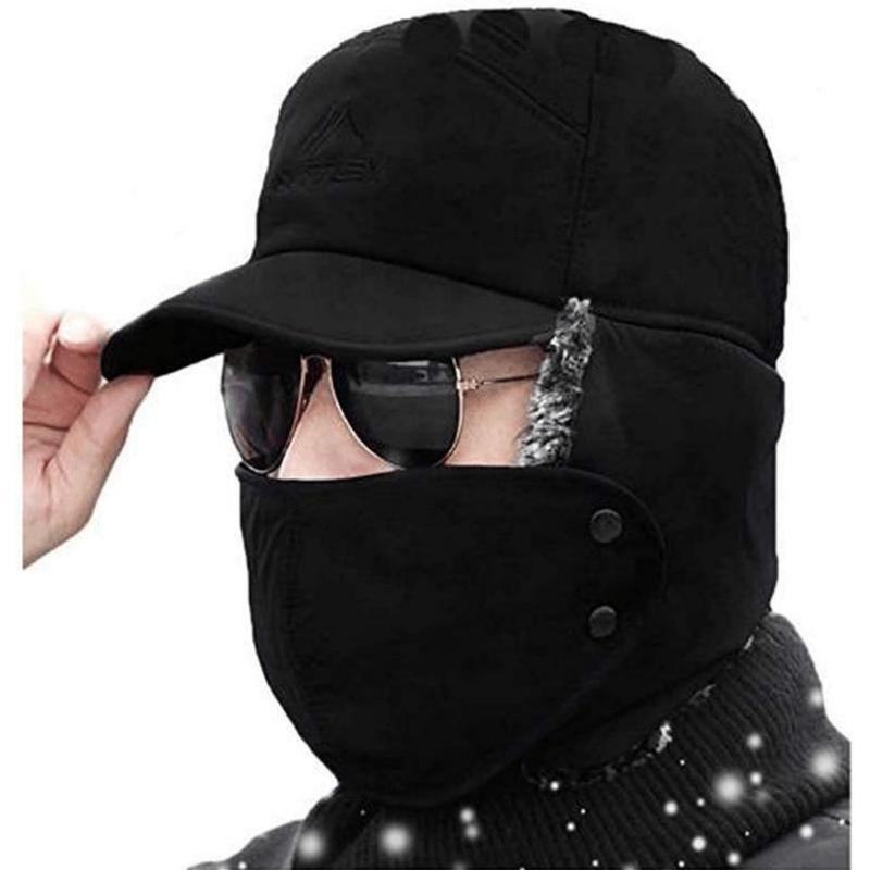 2 in 1 Winter Essentials Warm Hat, Thicken Faux Fur Outdoor Sports Hat with Removable Face Mask,Outdoor Sports Accessories