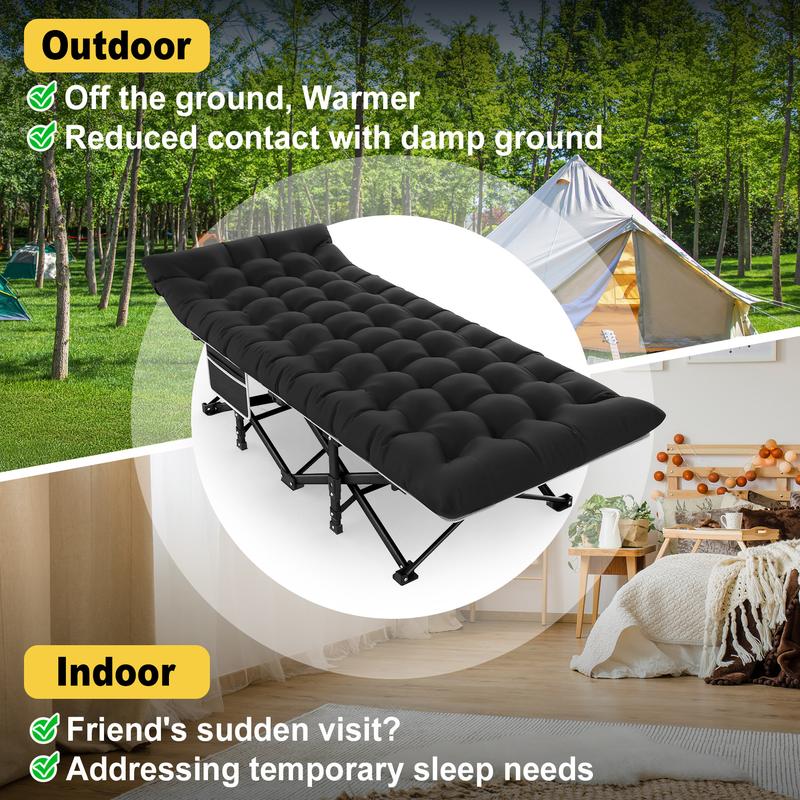 Slendor 28-Inch Folding Outdoor camping cot: Convenient, Durable, Impact-Resistant. A Must-Have for Home and Travel in Black and Grey Color