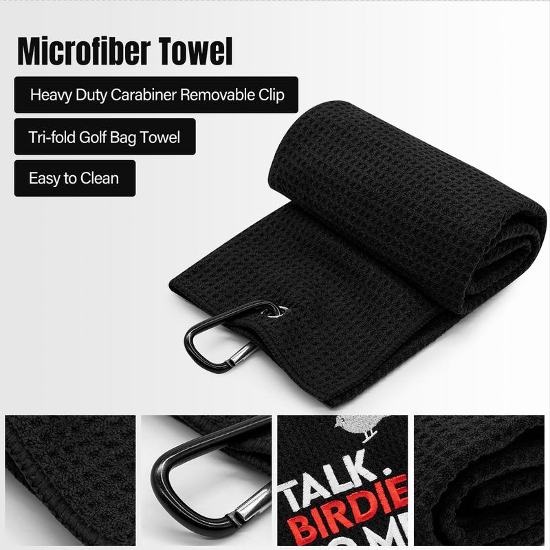 (Talk Birdie To Me) Golf Towel with Quick-Dry Dual-Sided Design, Portable Carabiner, Gentle Cleaning, Durable & Easy-Care