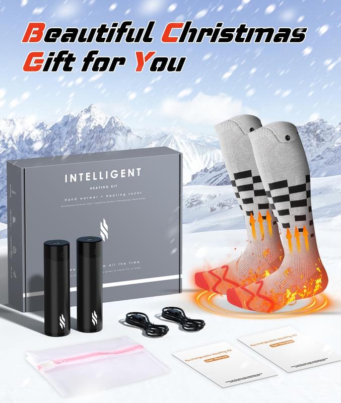 Heated Set Rechargeable, 2 Packs 6000mAh Electric Foot Warmers - Heated Socks and Hand Warmers for Men - Gifts for Camping, Hunting, Fishing and Outdoor Activities - Christmas Stocking Stuffers