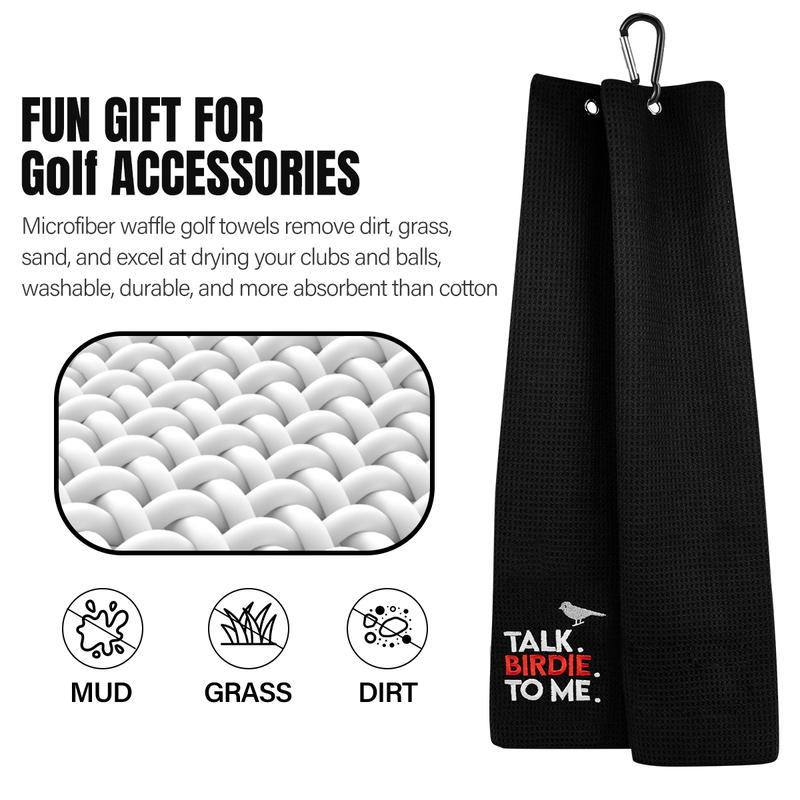 (Talk Birdie To Me) Golf Towel with Quick-Dry Dual-Sided Design, Portable Carabiner, Gentle Cleaning, Durable & Easy-Care