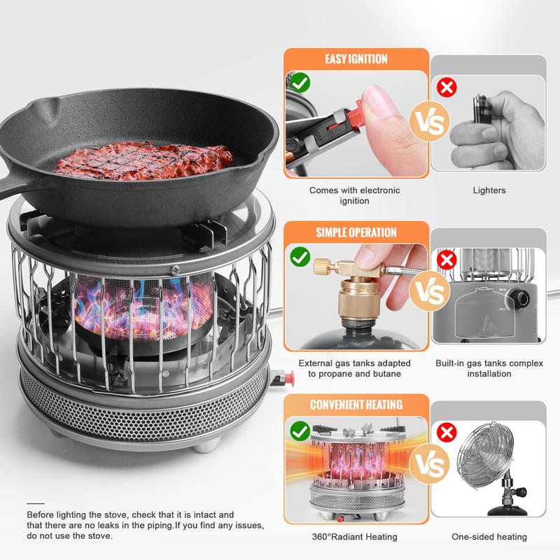 Outdoor camping Stove 2 in 1 Portable Propane Heater & Stove, Camping Ice Fishing Hunting Survival Emergency Gifts