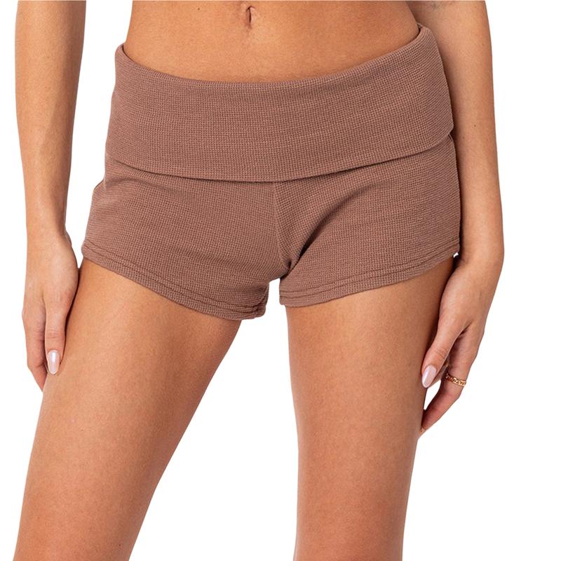 Women Fold Over Shorts Wide Waistband Rollover Yoga Shorts Y2K Low Rise Booty Shorts