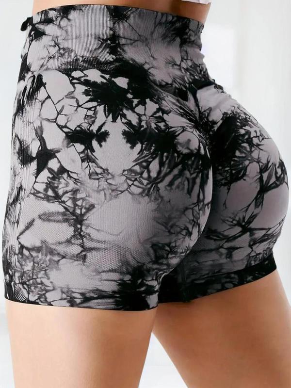  Tie Dye Print Ruched Shorts, Casual Comfy High Stretch Seamless Skinny Shorts for Yoga Gym Workout, Summer Outfits, Women's Bottoms for All Seasons