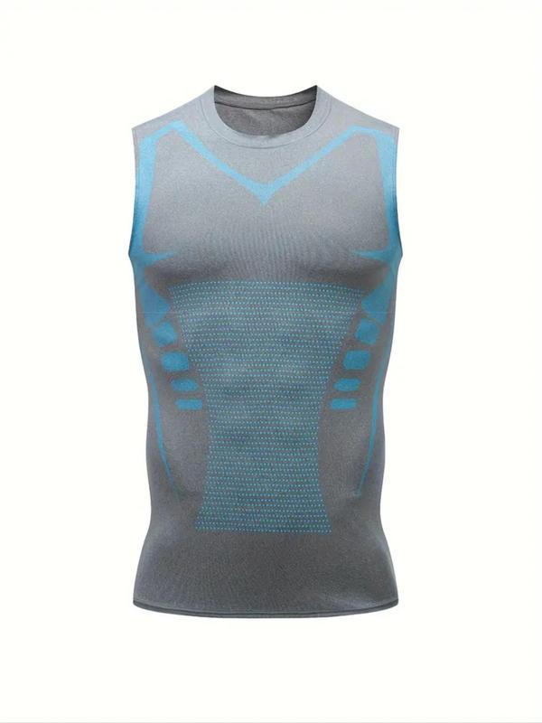 Men's Geometric Print Compression Tank Top, Breathable Sweat Absorbing Compression Vest, Compression Shapewear for Gym Workout Running