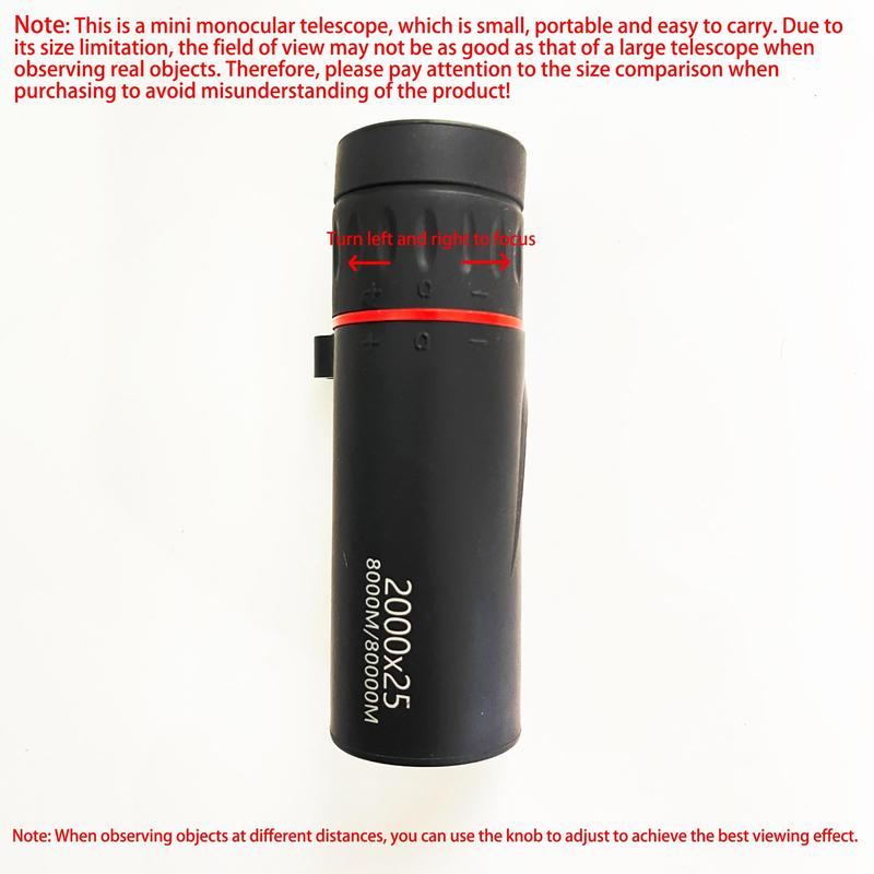 2000x25 HD Magnification Monocular High Power Telescope, Portable Single Tube Telescope, Suitable for Outdoor Camping, Travel, Concerts, Fishing