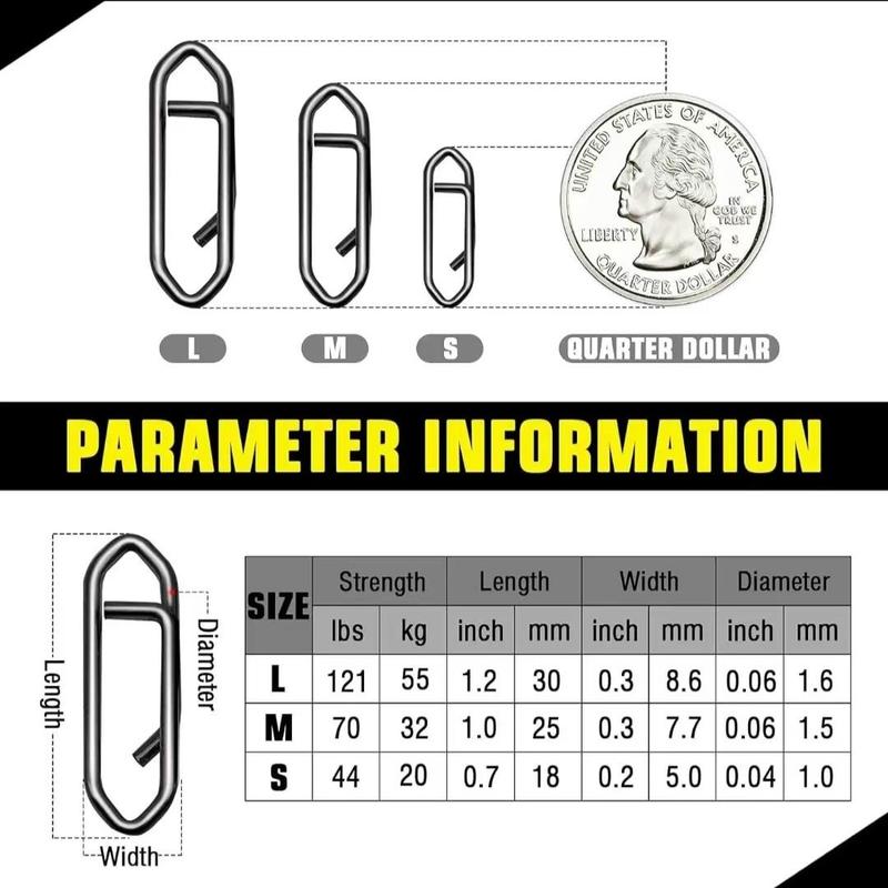 Stainless Steel Fishing Buckle, 20pcs set High Strength Fishing Snaps, Saltwater Stainless Steel Connection Fishing Clips, Fishing Accessories