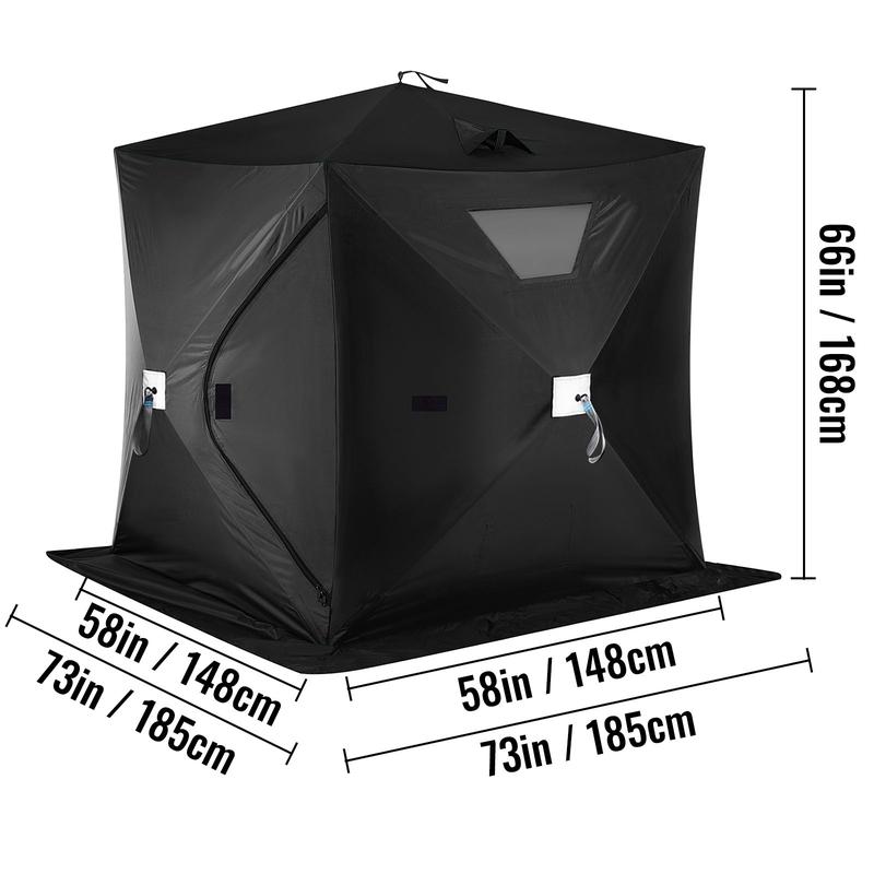 VEVOR 2-3 Person Ice Fishing Shelter Tent, 300D Oxford Fabric Portable Ice Shelter with Pop-up Pull Design, Strong Waterproof and Windproof Ice Fish Shelter for Outdoor Fishing, Black