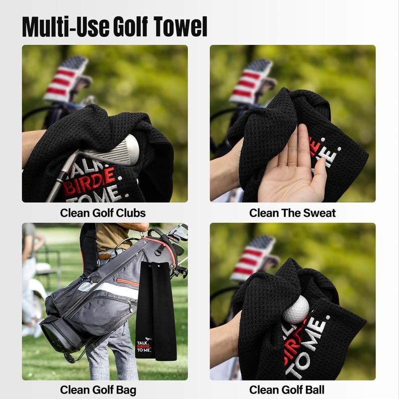 (Talk Birdie To Me) Golf Towel with Quick-Dry Dual-Sided Design, Portable Carabiner, Gentle Cleaning, Durable & Easy-Care