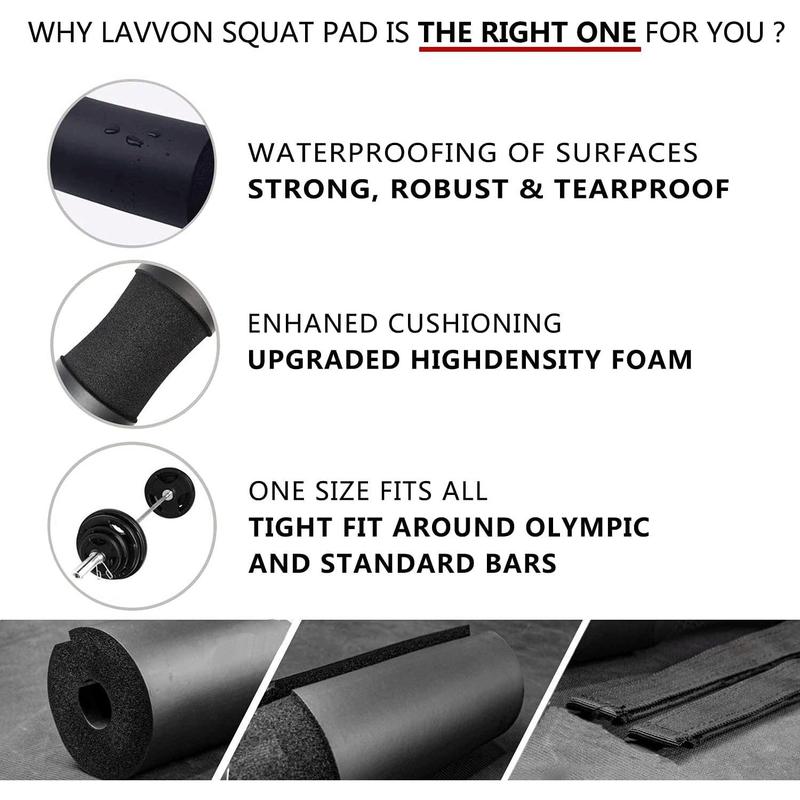 Squat Pad - Foam Barbell Pad for Squats Cushion, Lunges & Bar Padding for Hip Thrusts - Standard Olympic Weight Bar Pad - Provides Cushion to Neck and Shoulders While Training