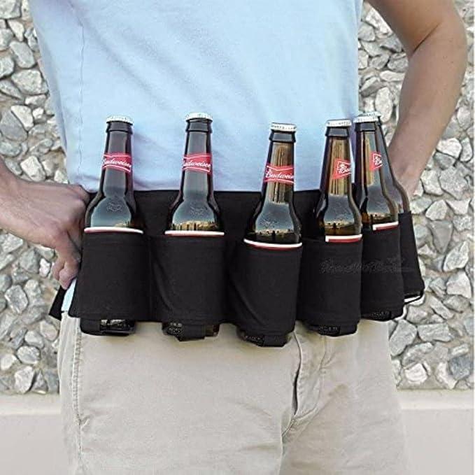 Beer Belt Holster Beer Soda Bottle Holder Belts Drink Can Holder Adjustable Waist Pack Bag Holds 6 Cans Perfect for Parties Picnics Hiking