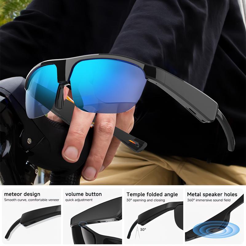 Smart Music Sports Bluetooth Sunglasses with Type-C Charging for Outdoor Activities - Wearable