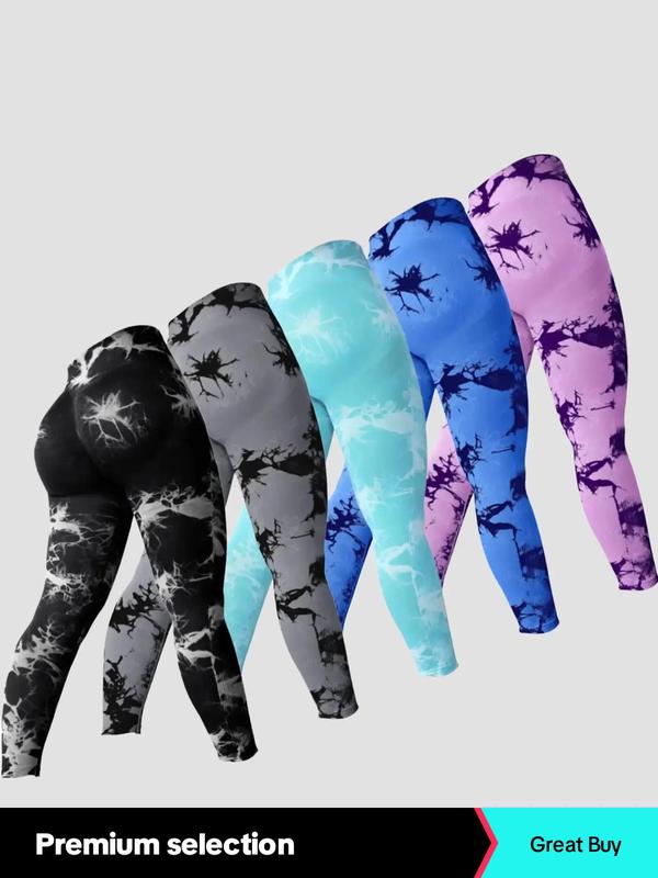 Sporty Women's Tie Dye Print Sports Leggings, Sport High Waist Seamless Skinny Tummy Control Pants, Ladies Sportswear for All Seasons, Fall Outfits 2024