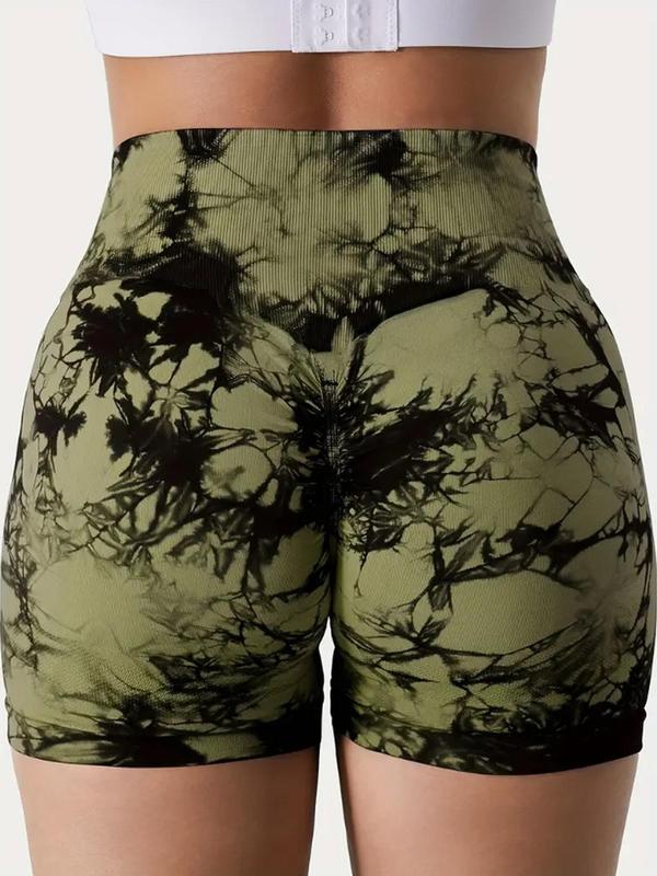  Tie Dye Print Ruched Shorts, Casual Comfy High Stretch Seamless Skinny Shorts for Yoga Gym Workout, Summer Outfits, Women's Bottoms for All Seasons